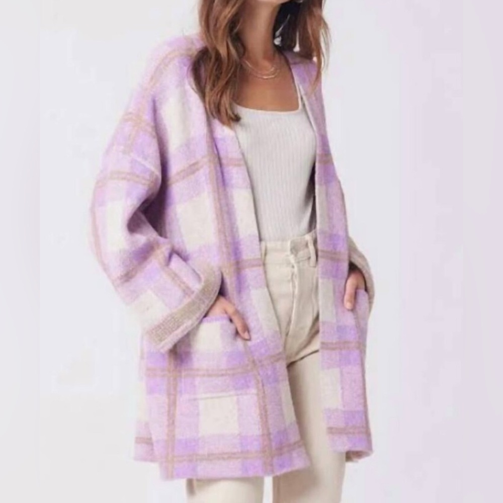 SALTWATER LUXE Lilac Plaid Open Front Cardigan Women’s Size M